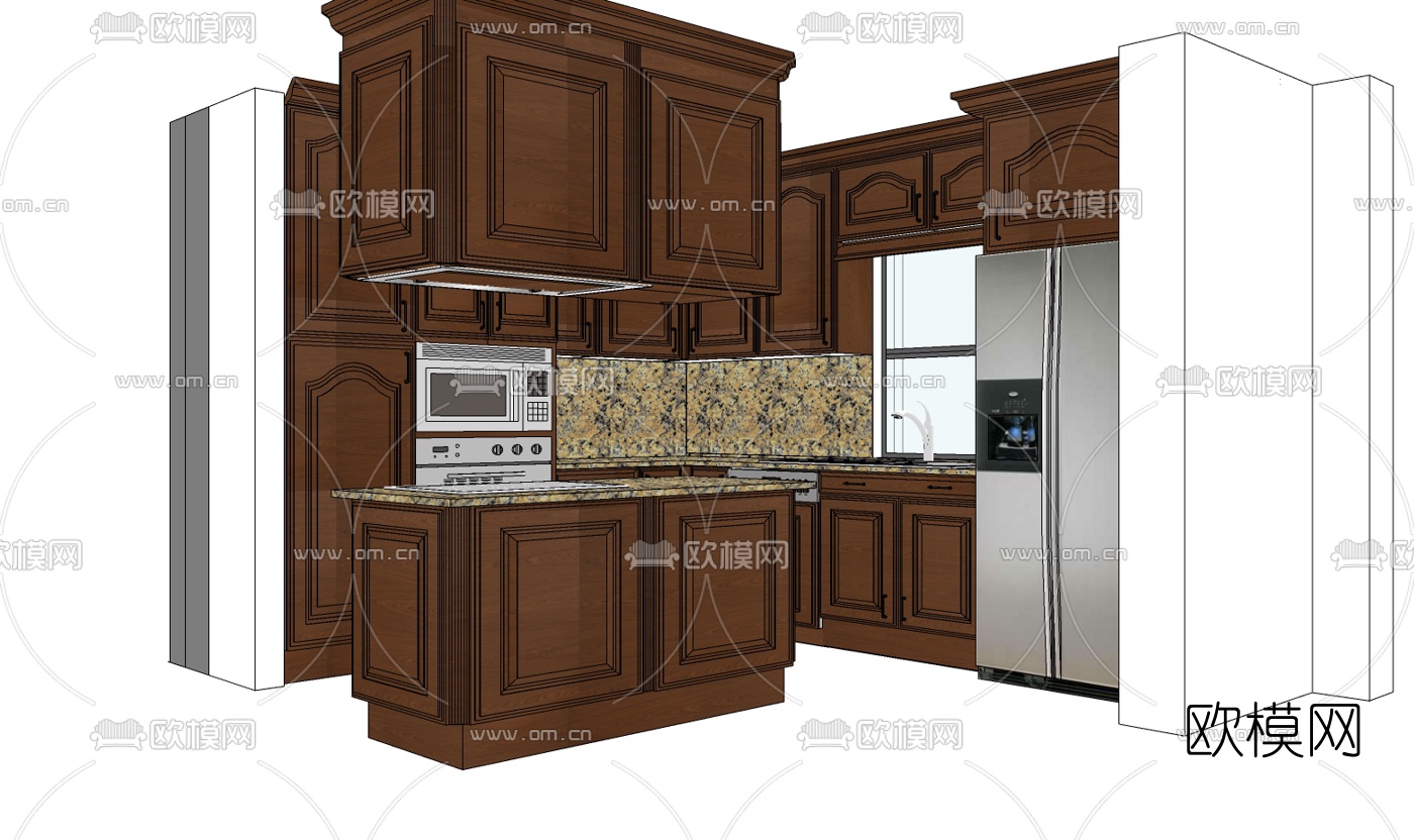 美式橱柜免费su模型下载
