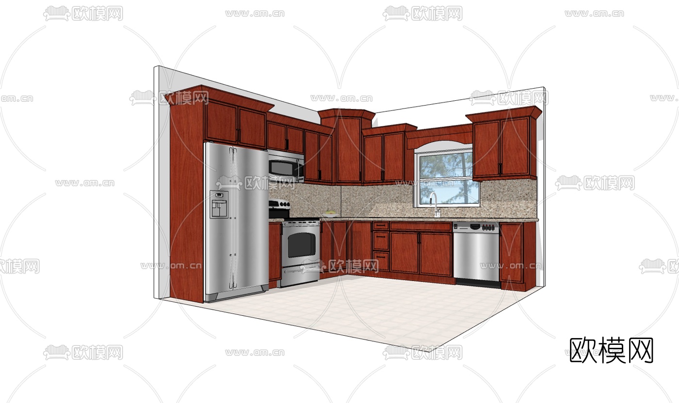 美式橱柜免费su模型下载（渲染图2）