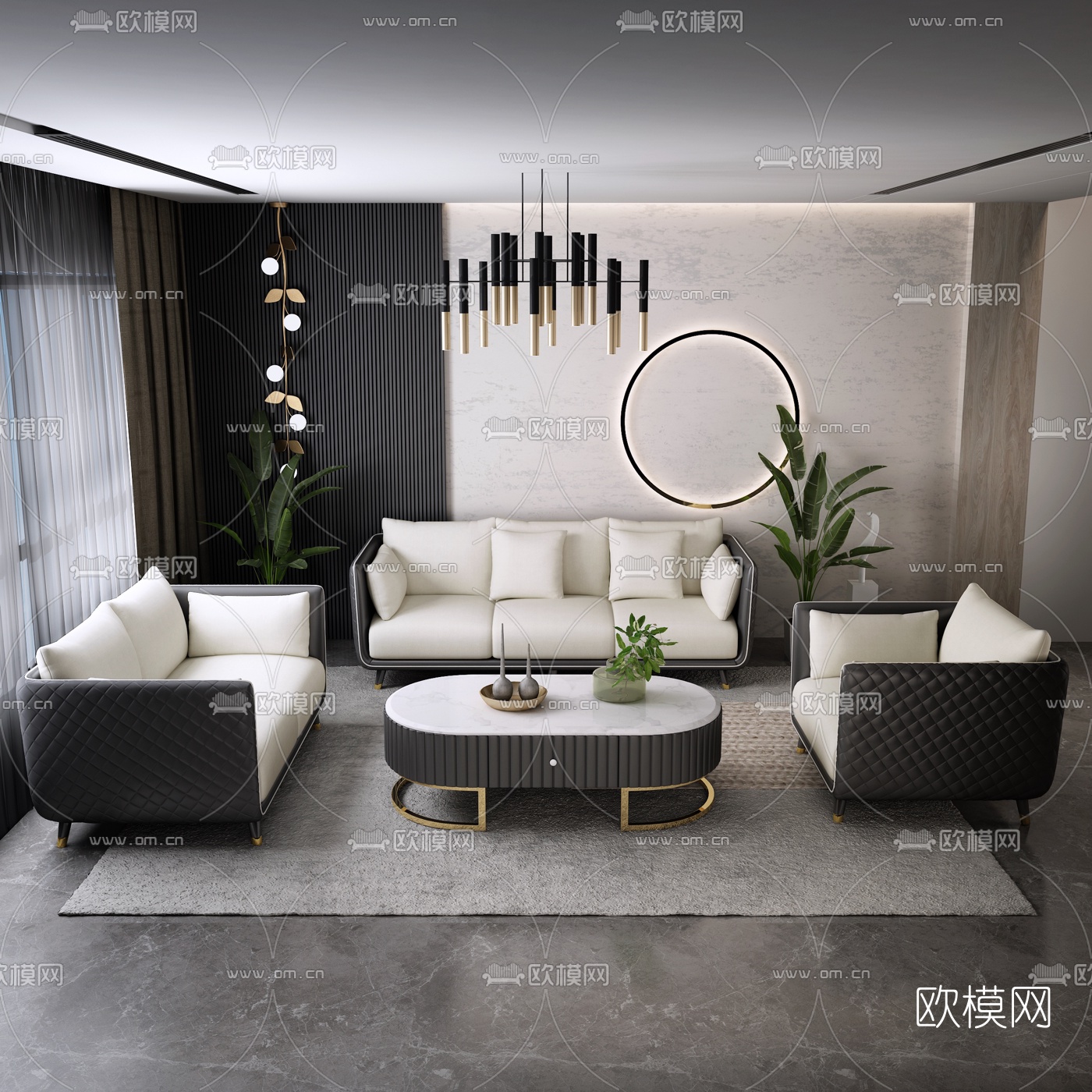 现代布艺沙发组合3d模型