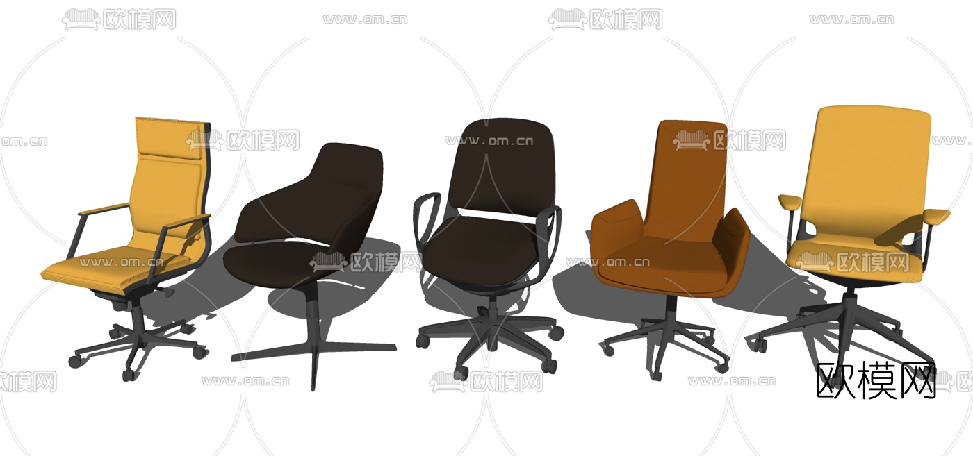 现代皮革办公转椅组合su模型下载
