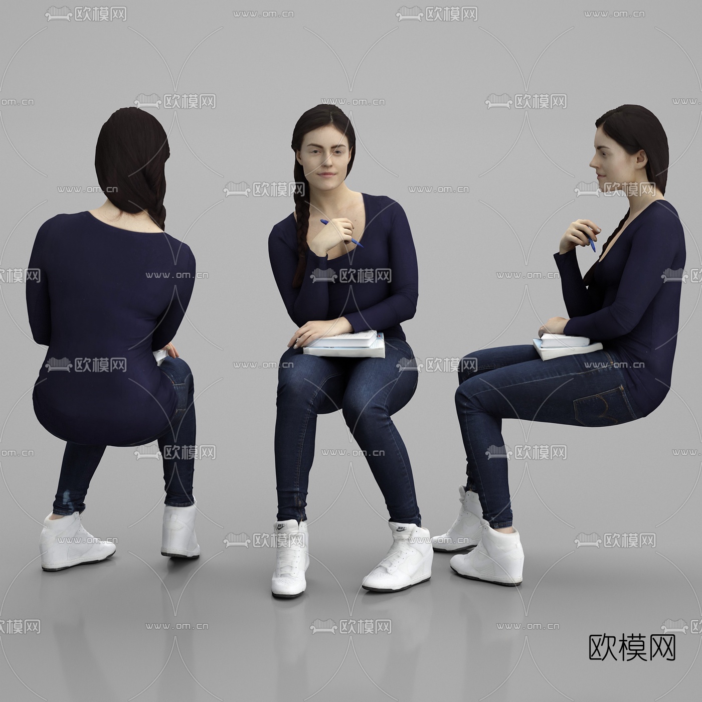 现代坐姿女人3d模型