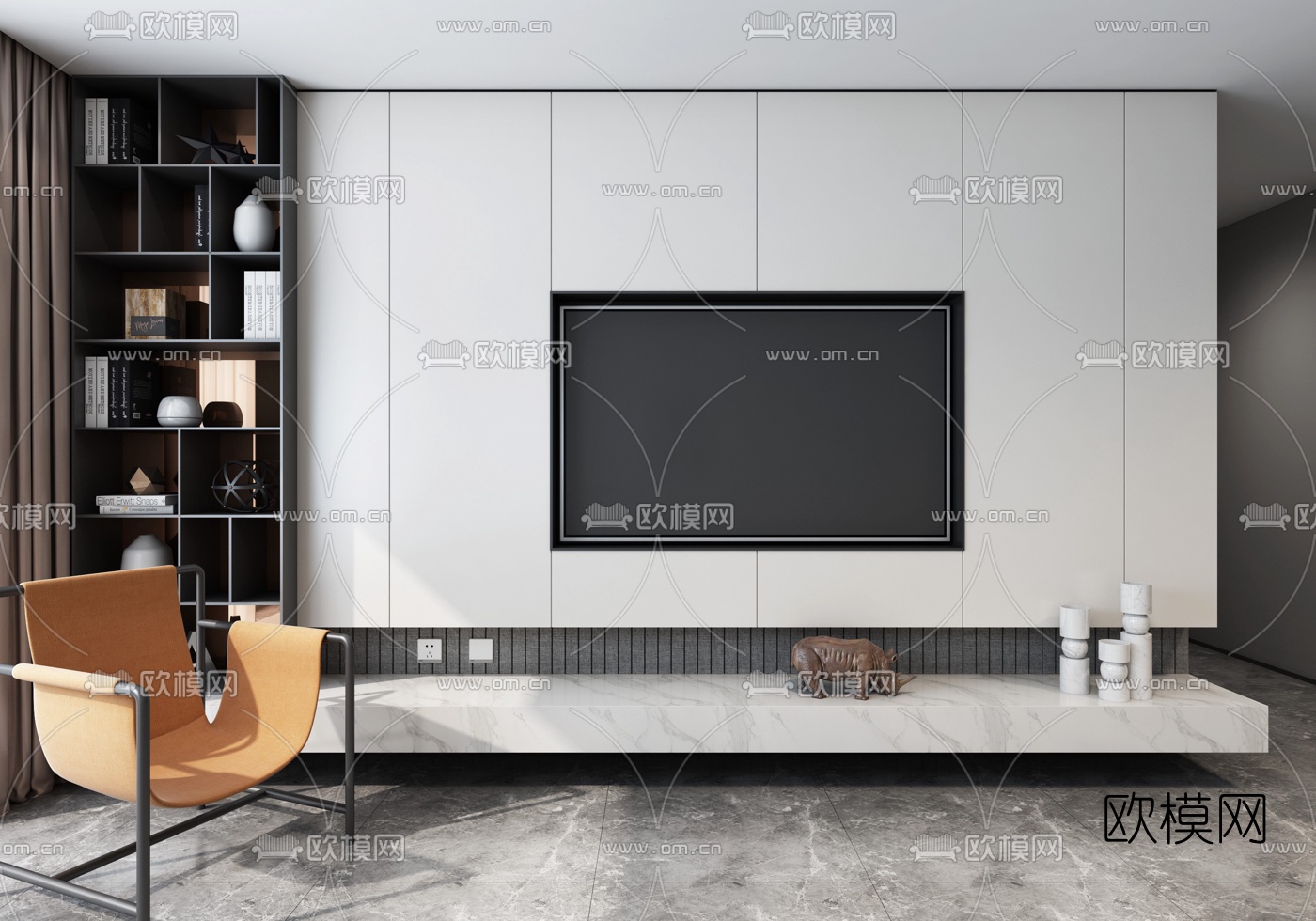 集美设计 电视背景墙组合3D模型下载（渲染图1）