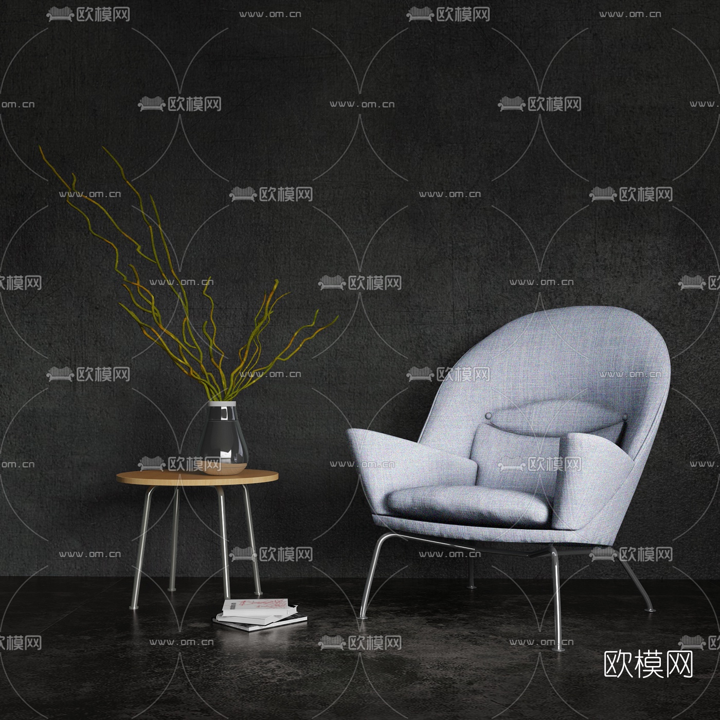 丹麦Carl Hansen & Son品牌 北欧布艺休闲单人沙发3d模型下载（渲染图1）