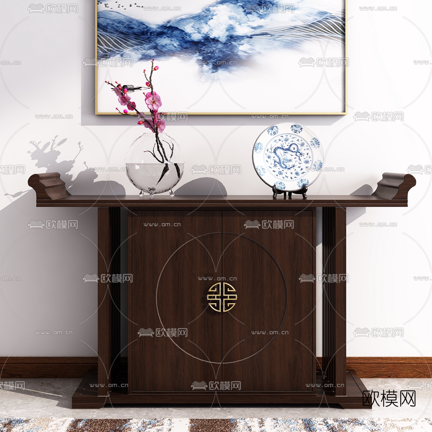 新中式实木端景台3d模型