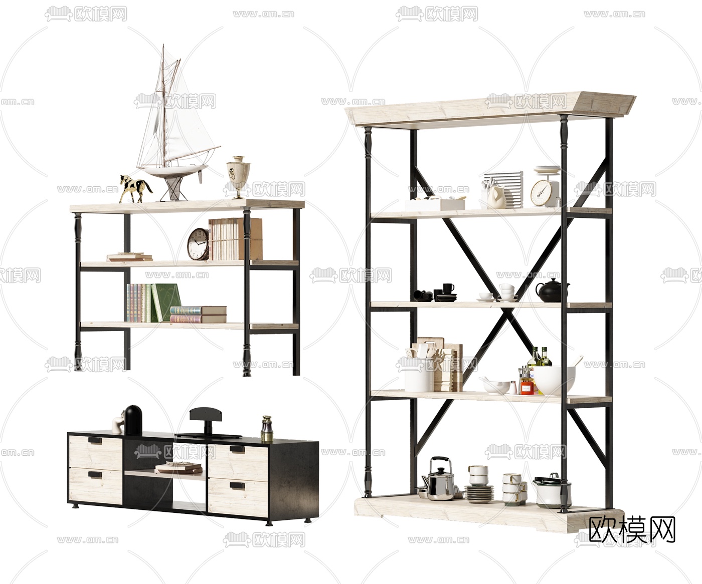 现代电视柜装饰架3d模型下载