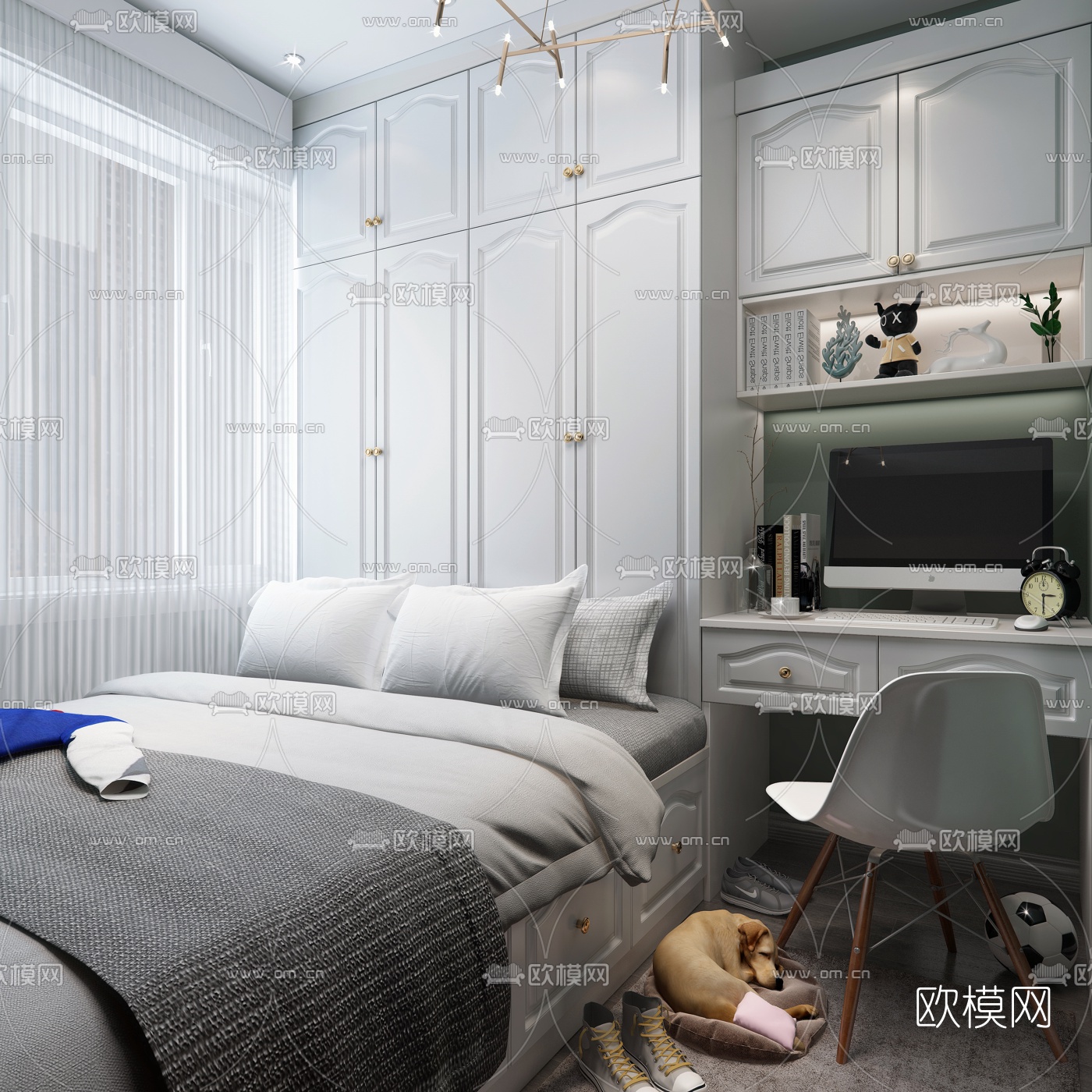 简欧榻榻米卧室3d模型下载