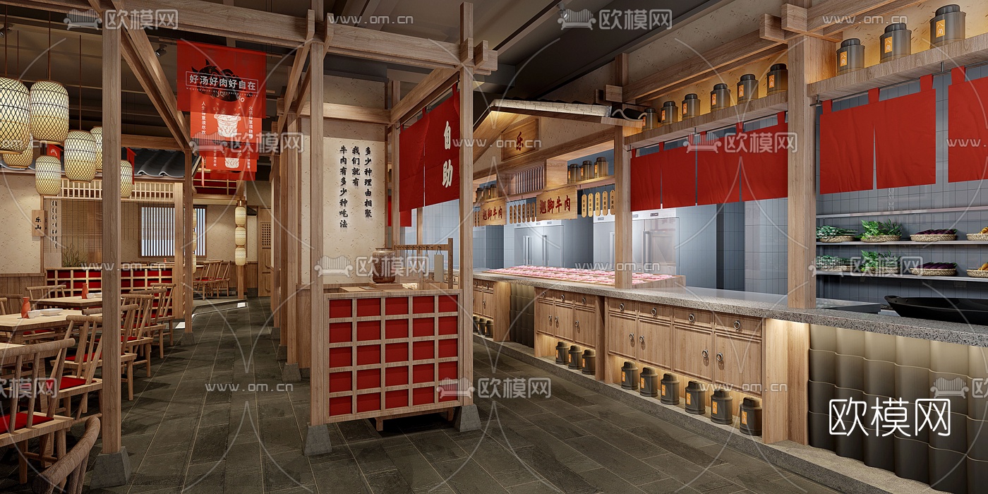 日式料理店3d模型下载（渲染图3）