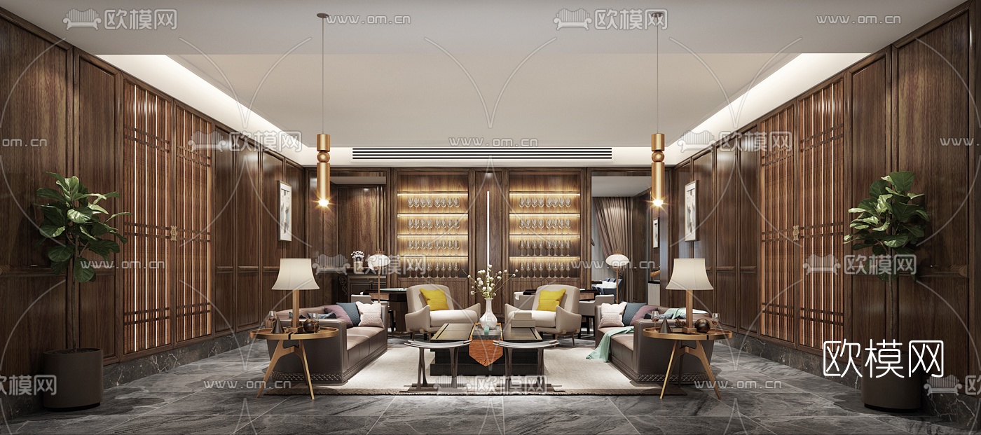中式会所会客厅3D模型下载