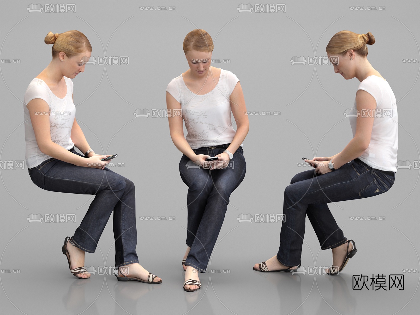 现代女性坐姿人物3d模型
