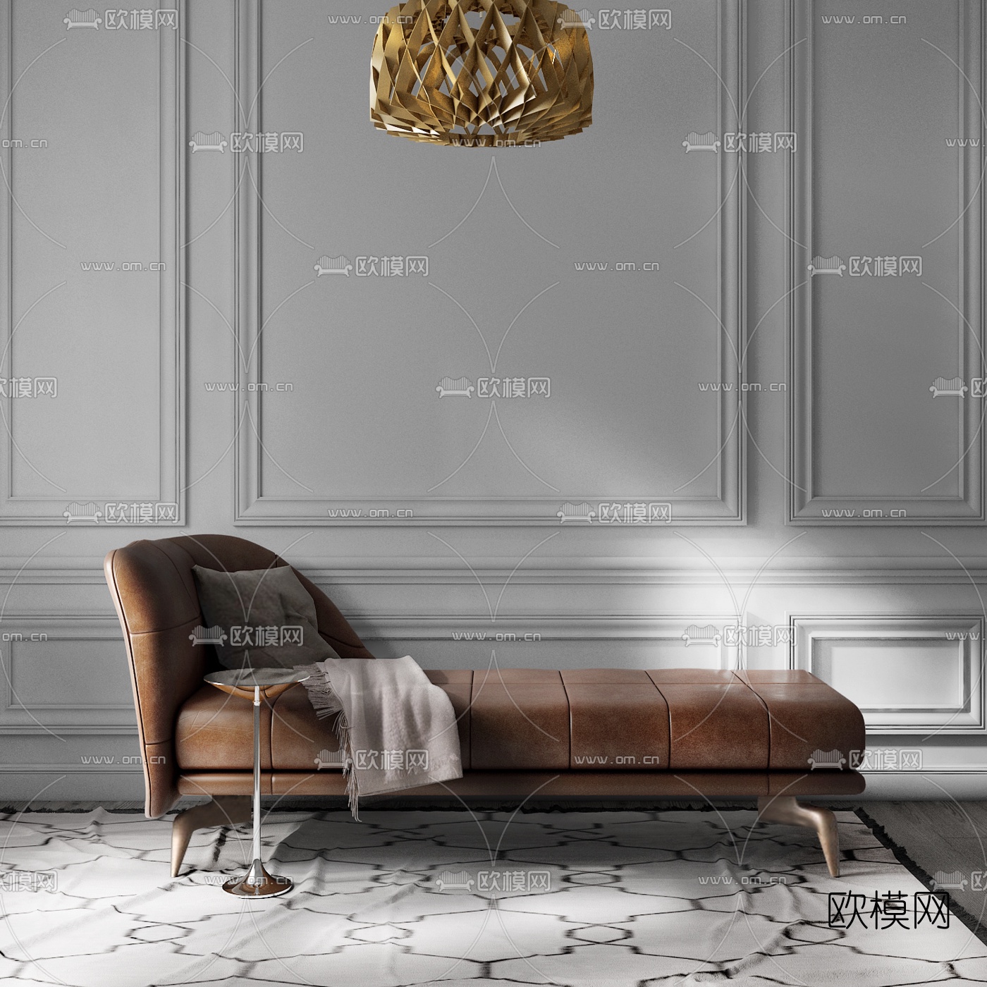 意大利driade品牌  现代皮革贵妃椅3d模型下载（渲染图1）