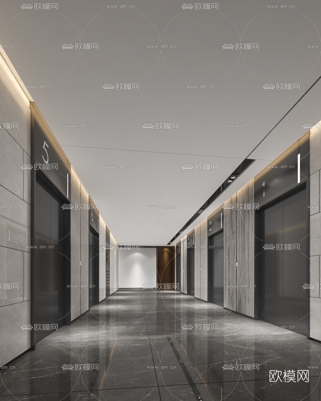 现代电梯厅3d模型下载