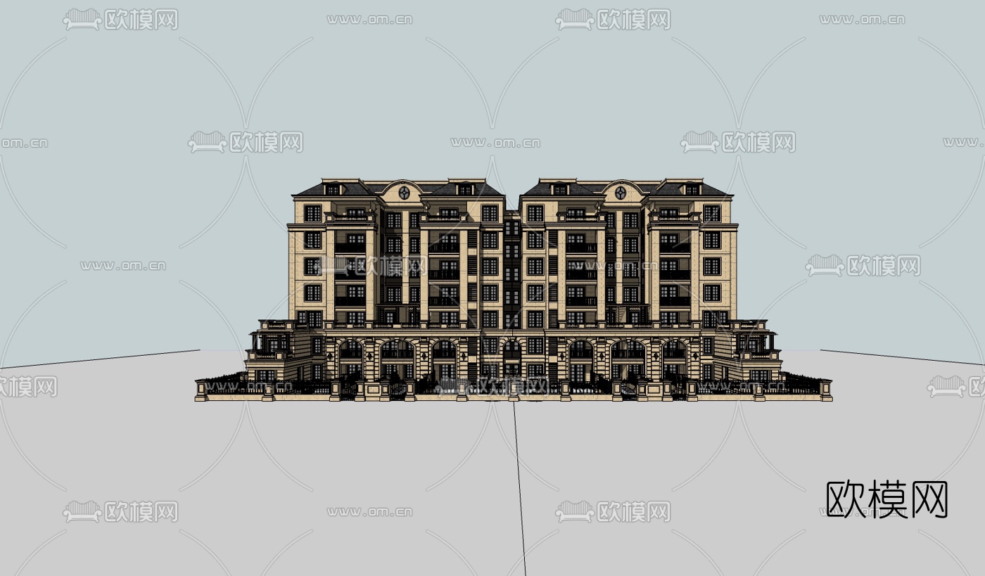法式公寓楼su模型下载（渲染图2）