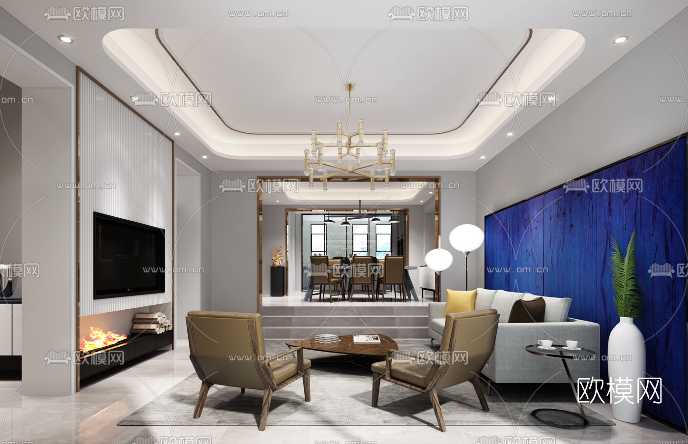现代跃式客厅餐厅3D模型