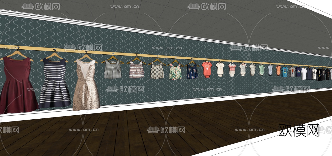 现代衣服组合su模型下载（渲染图2）