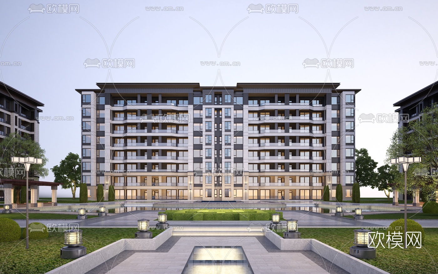 现代住宅小区外观3d模型下载