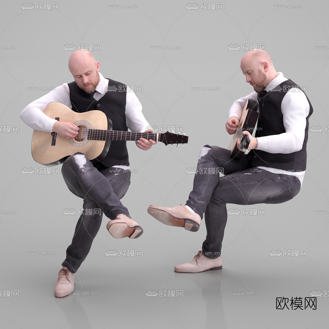 现代弹吉他坐姿男人3d模型下载
