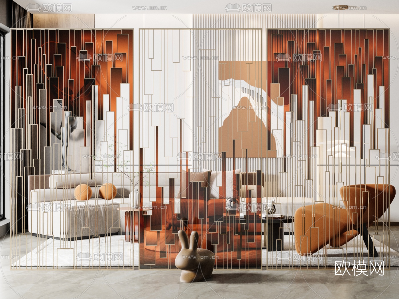 现代金属玻璃隔断屏风3d模型下载