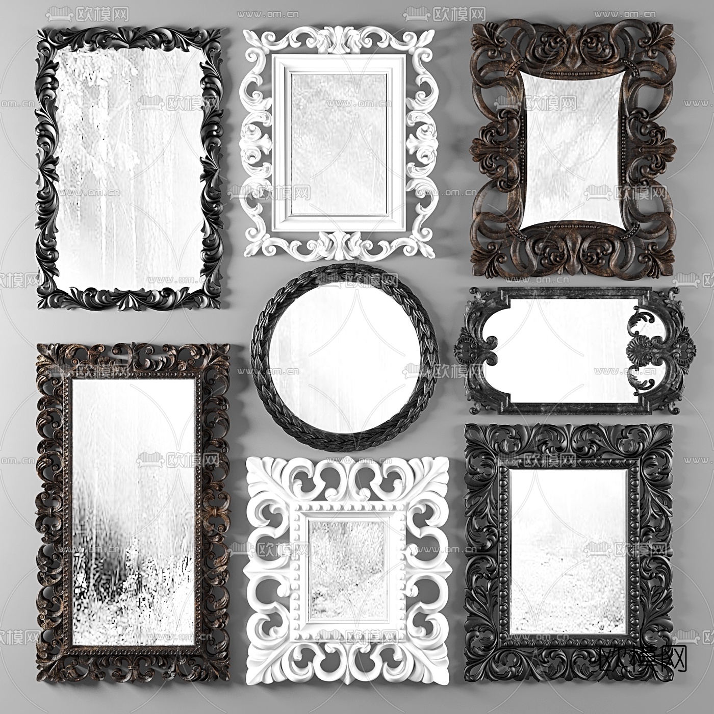 欧式雕花装饰镜3d模型下载