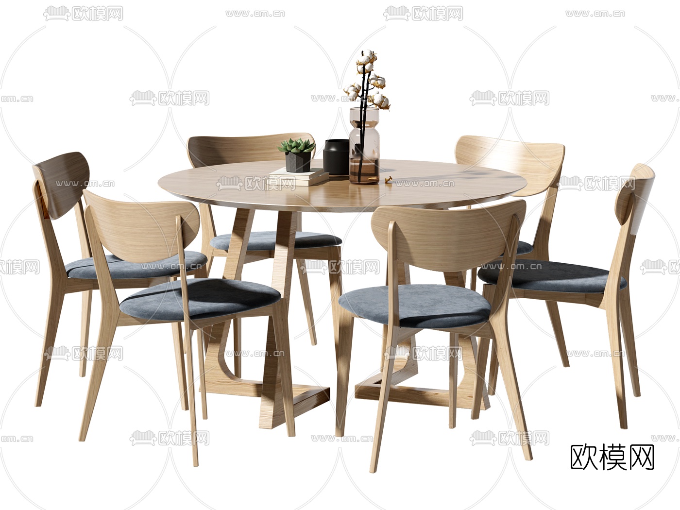 北欧圆形餐桌椅3d模型下载