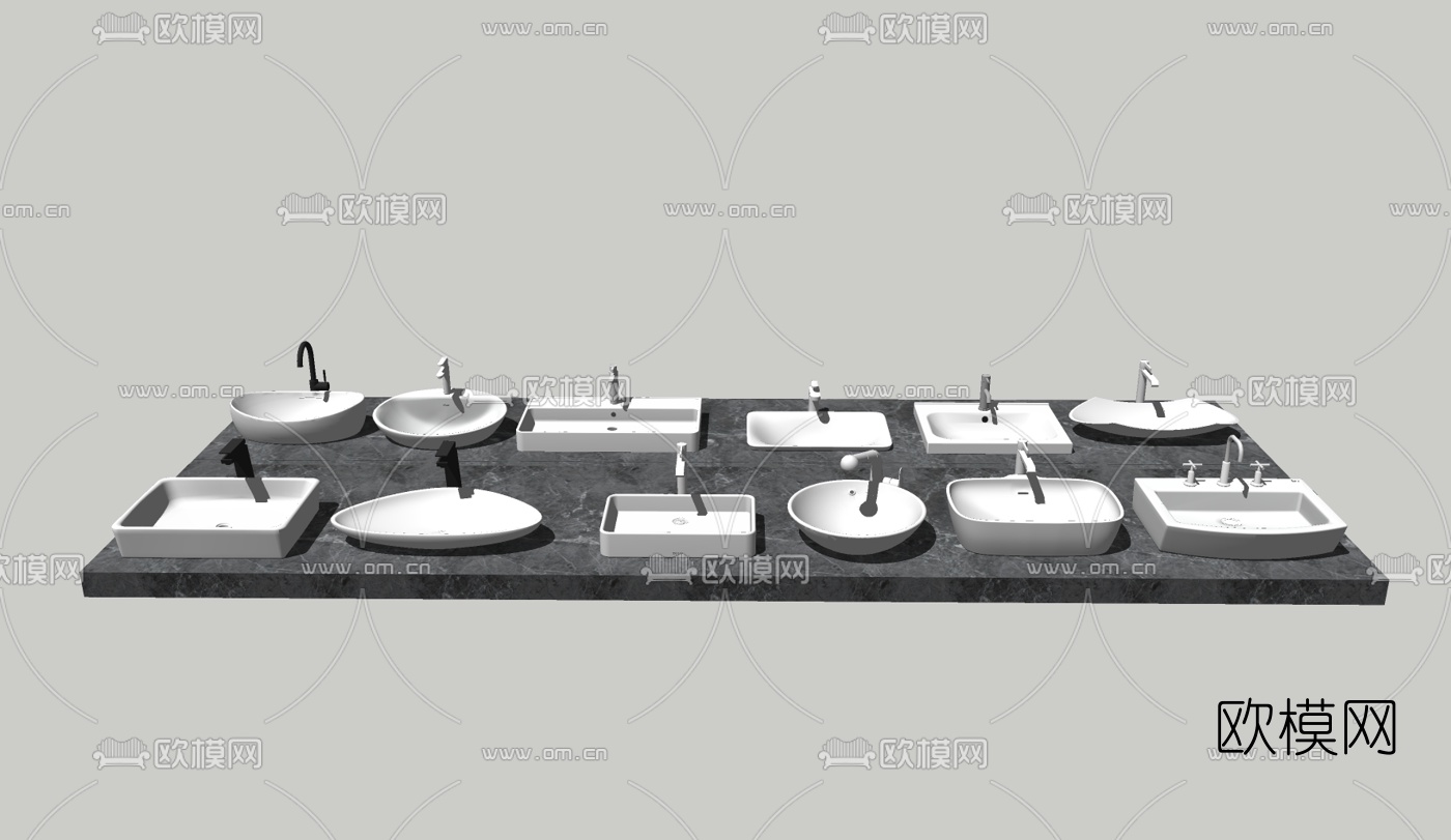 现代陶瓷洗手台盆su模型下载