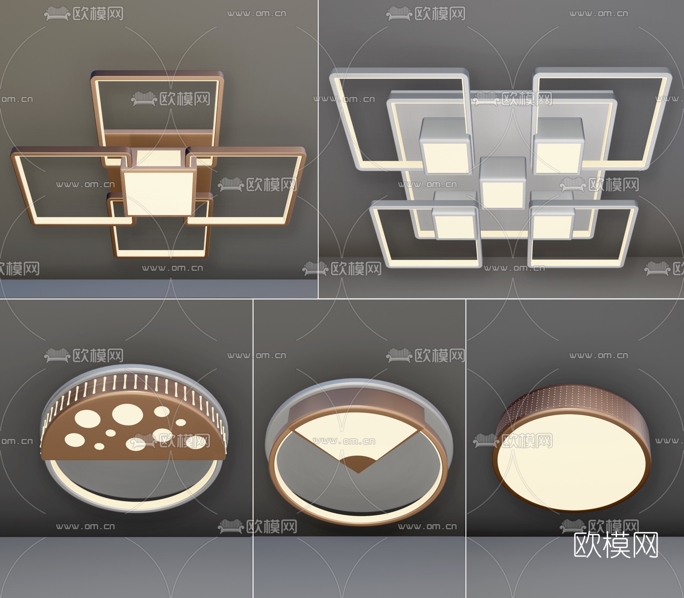 现代圆形方形吸顶灯组合3d模型