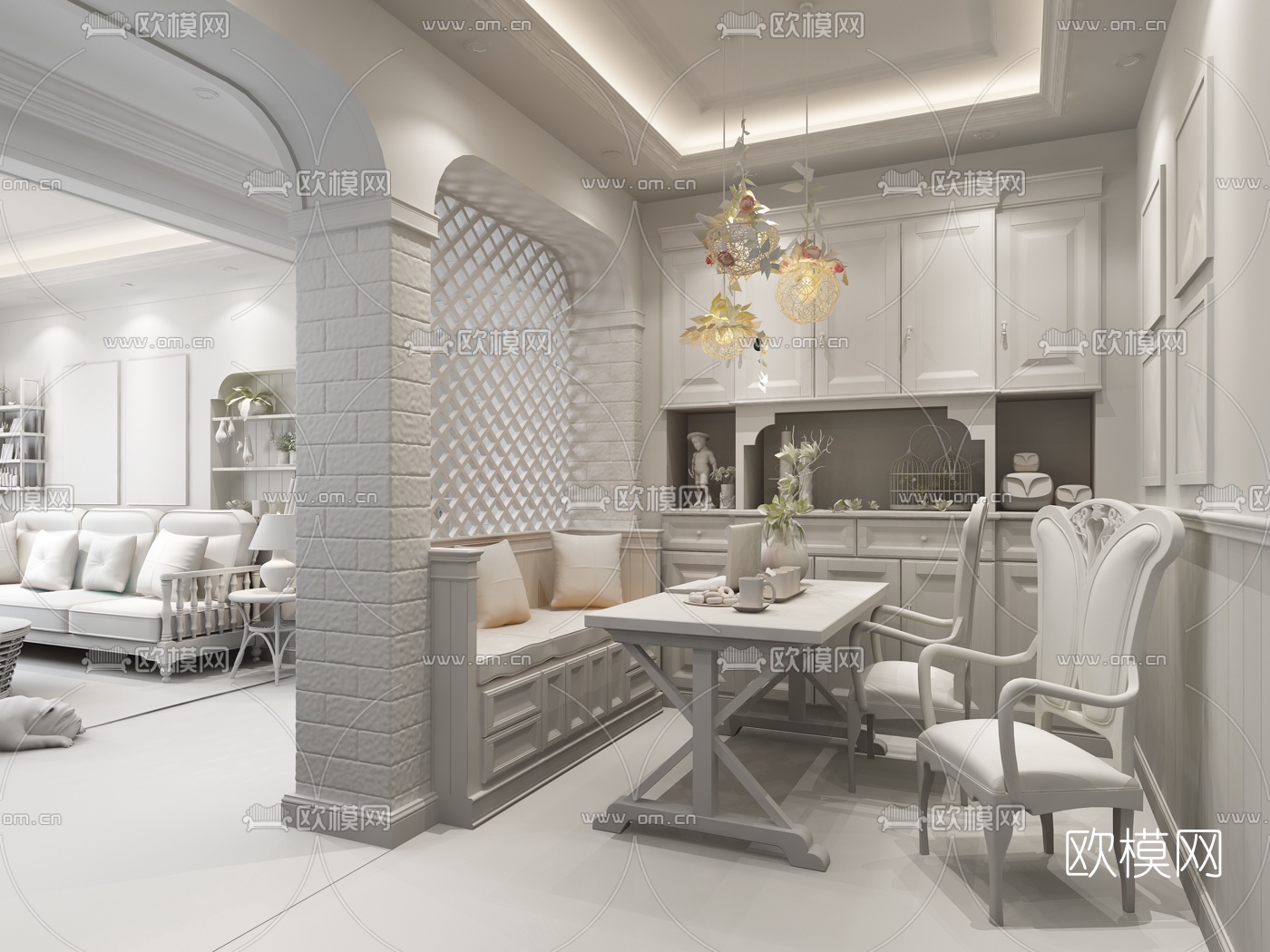 地中海客厅餐厅3D模型下载（渲染图4）