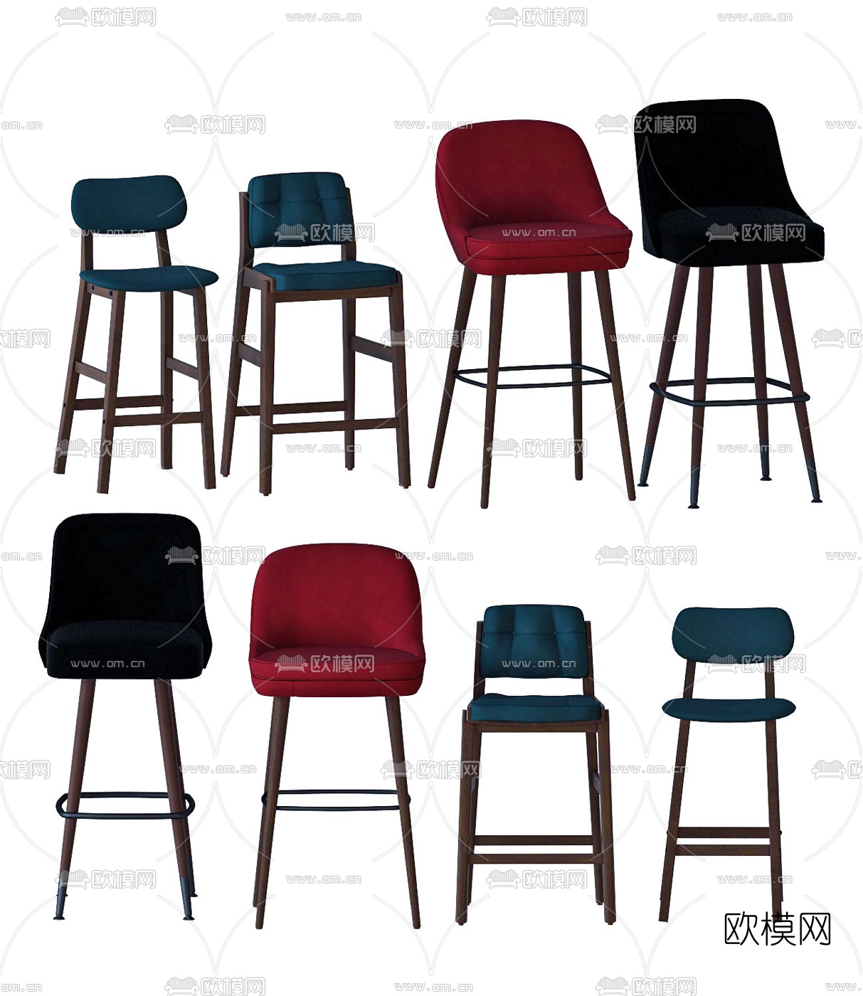 现代皮革吧台椅3d模型下载