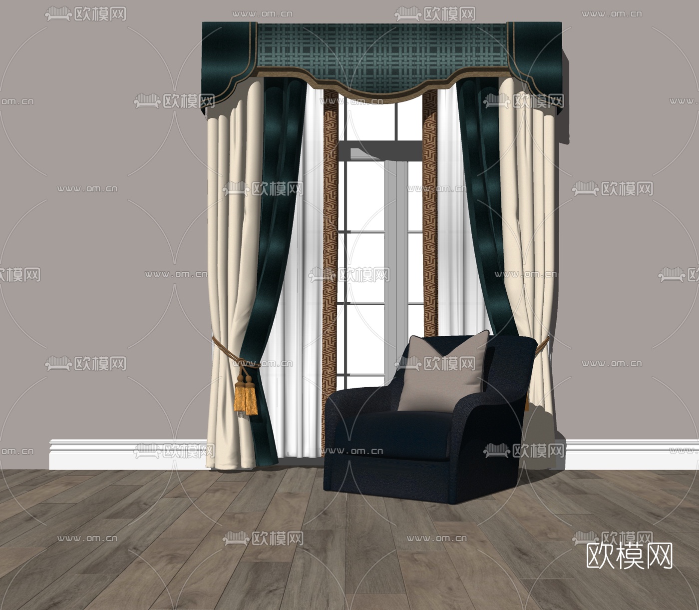 现代轻奢布艺窗帘su模型下载