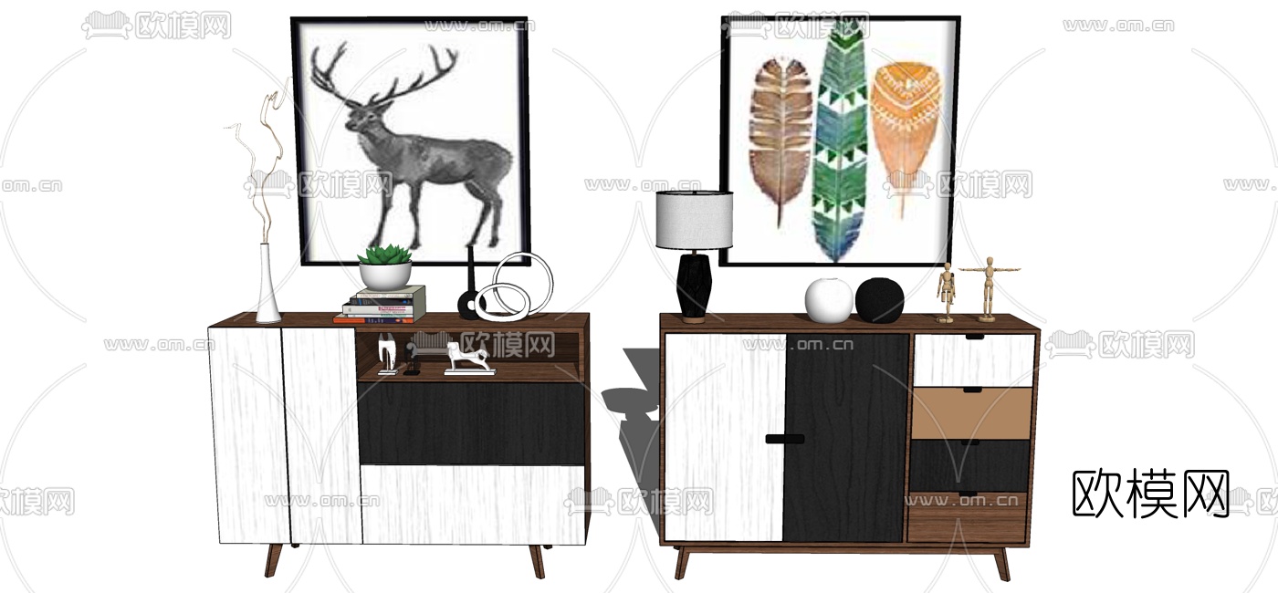 北欧边柜组合su模型
