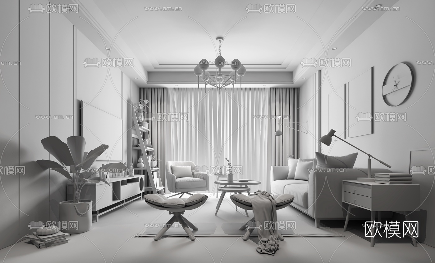 北欧客厅3d模型下载（渲染图2）