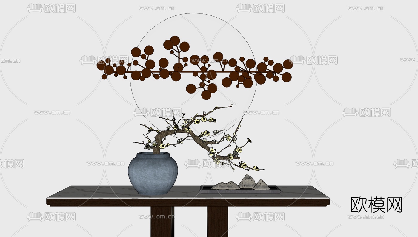 新中式梅花干枝挂件组合su模型下载（渲染图1）