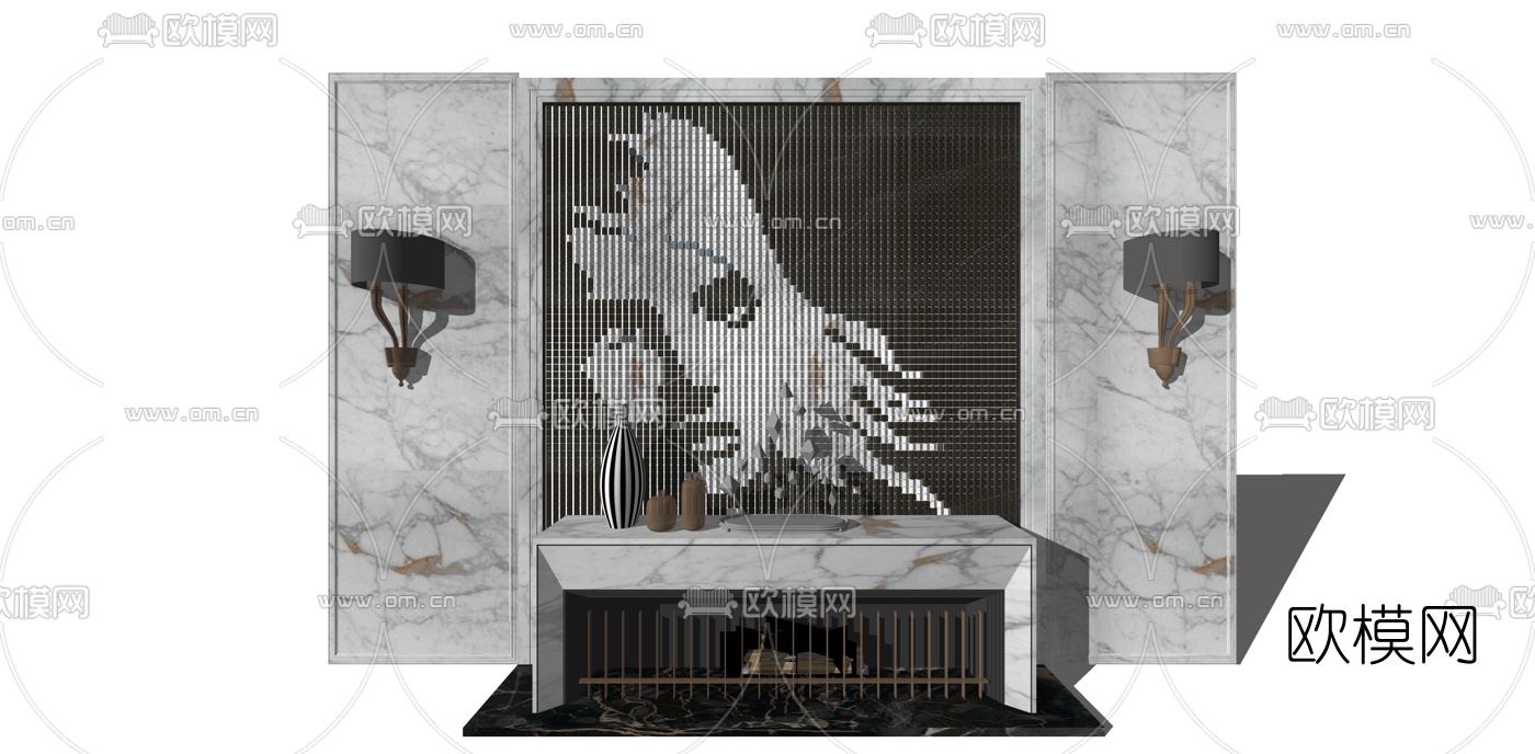 现代马赛克背景墙su模型下载（渲染图1）