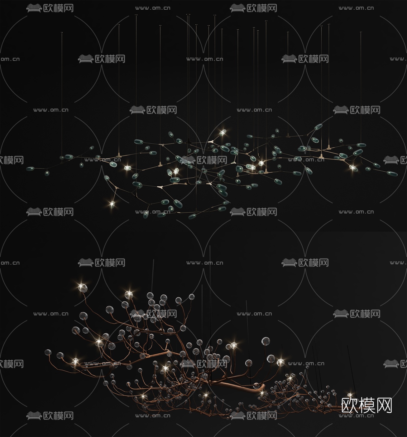 现代树枝水晶吊灯组合3D模型下载_ID10577933_3dmax免费模型-欧模网