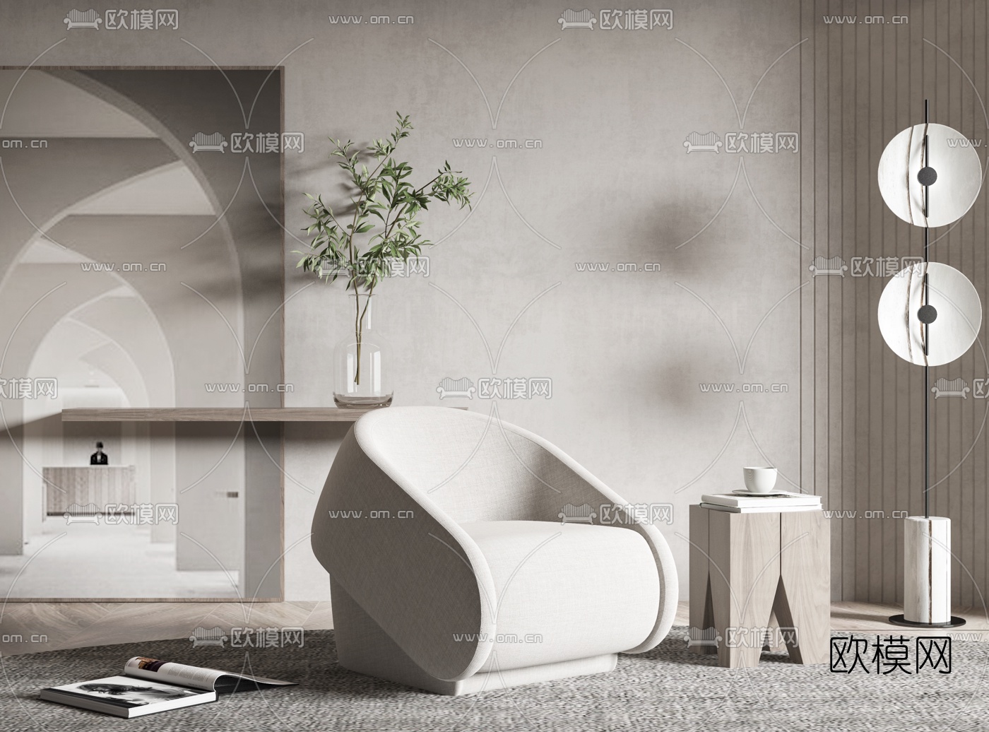 侘寂布艺单人沙发3d模型下载