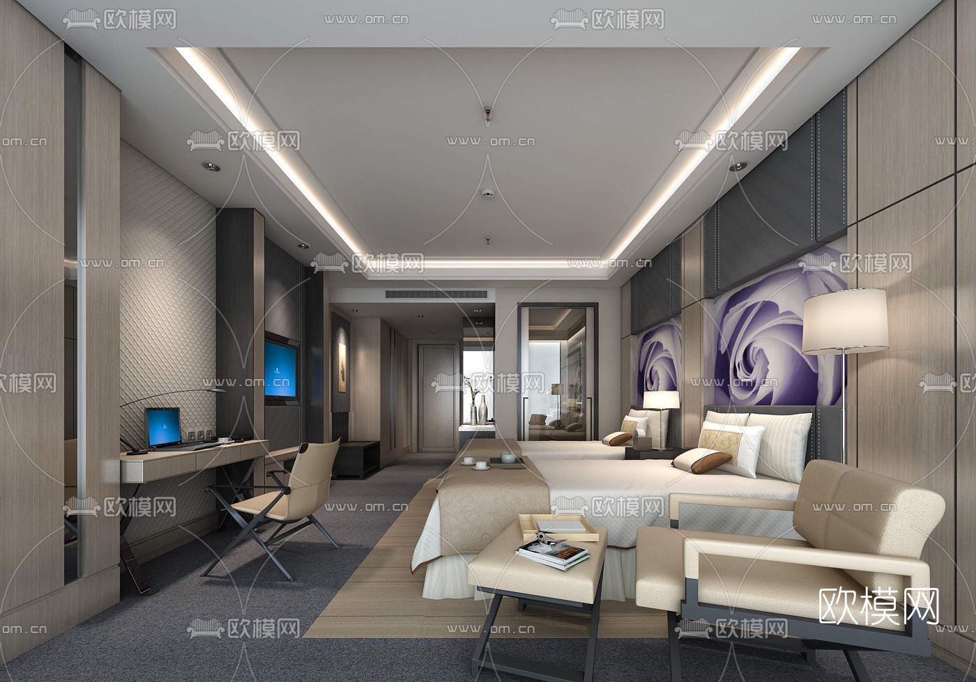 现代酒店套房双人间3D模型下载_ID10173556_3dmax免费模型-欧模网