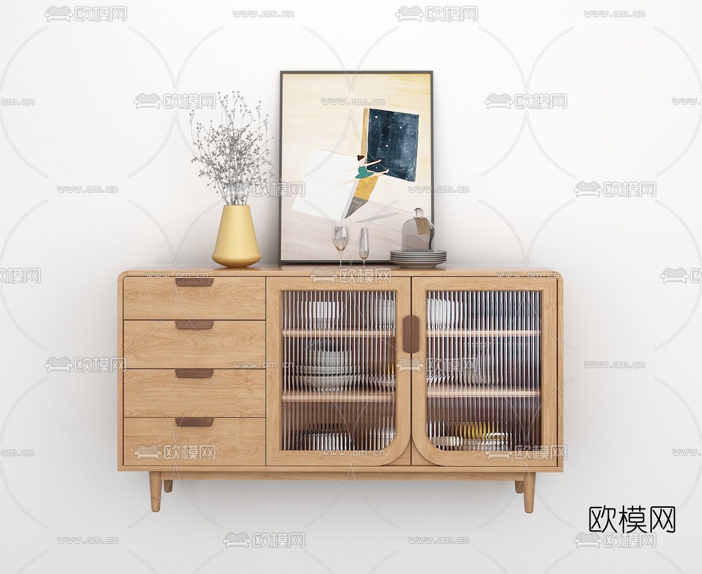 北欧实木餐边柜3d模型下载（渲染图1）