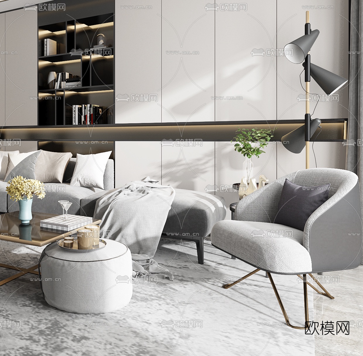 现代客厅沙发组合3d模型