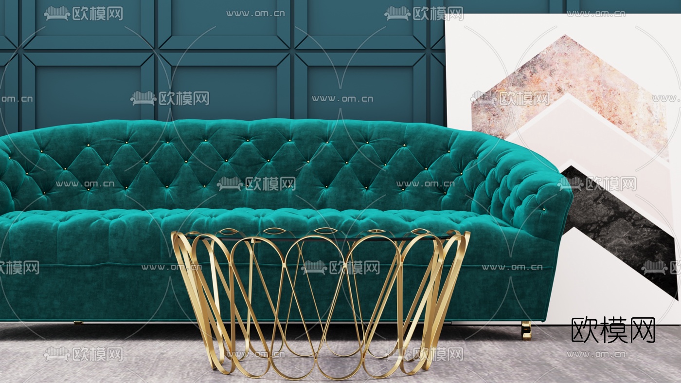 简欧绒布多人沙发3d模型下载（渲染图2）
