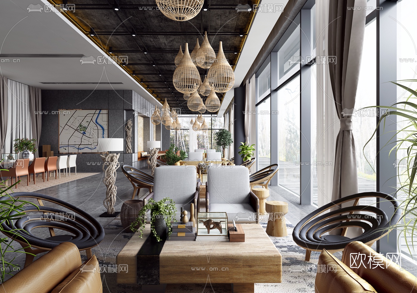 自然风售楼中心洽谈区3d模型下载（渲染图1）