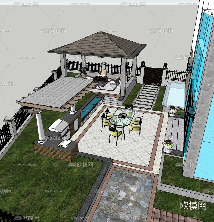 欧式庭院花园su模型下载（渲染图9）