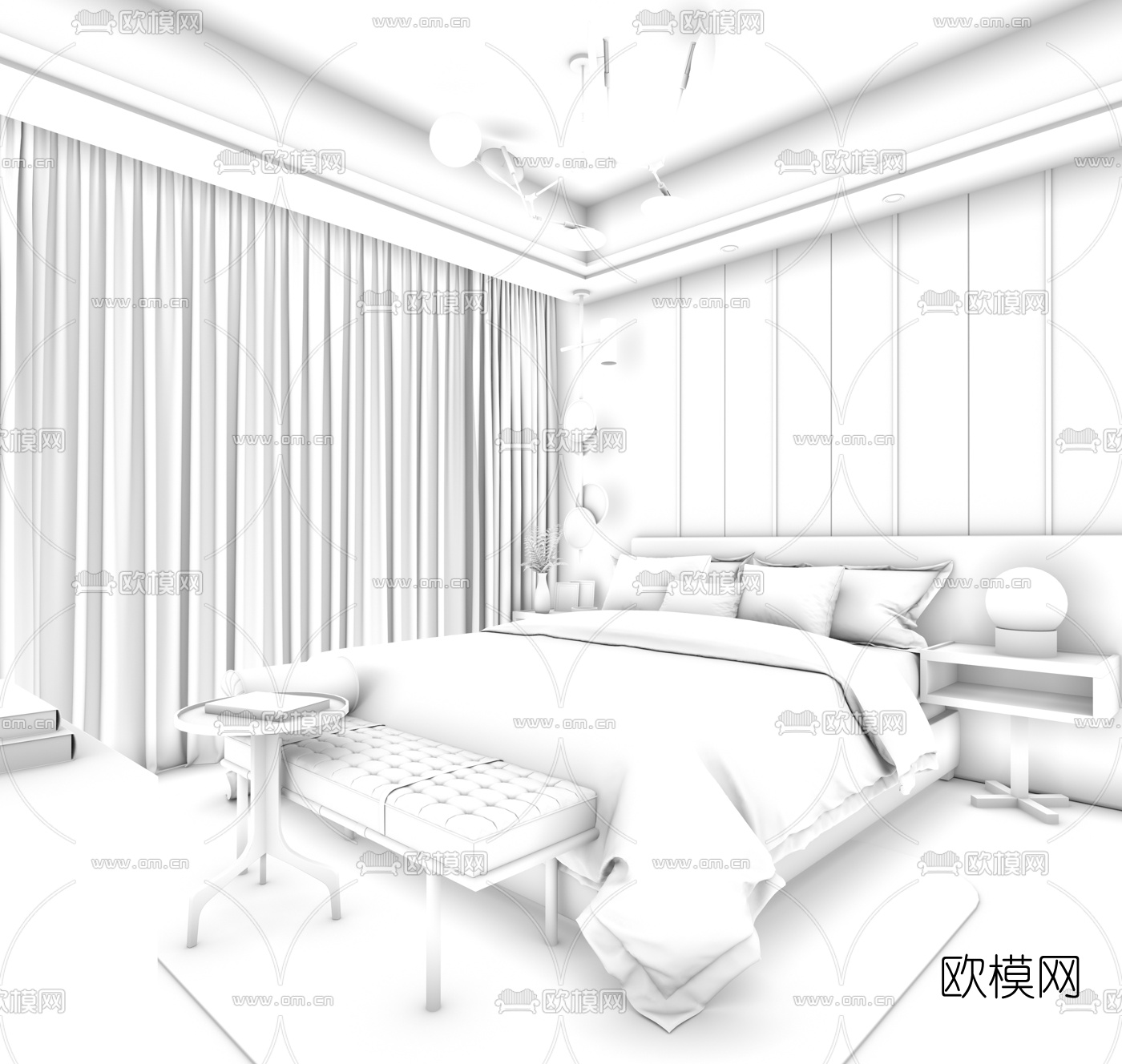 集艾设计 现代卧室双人床3d模型
