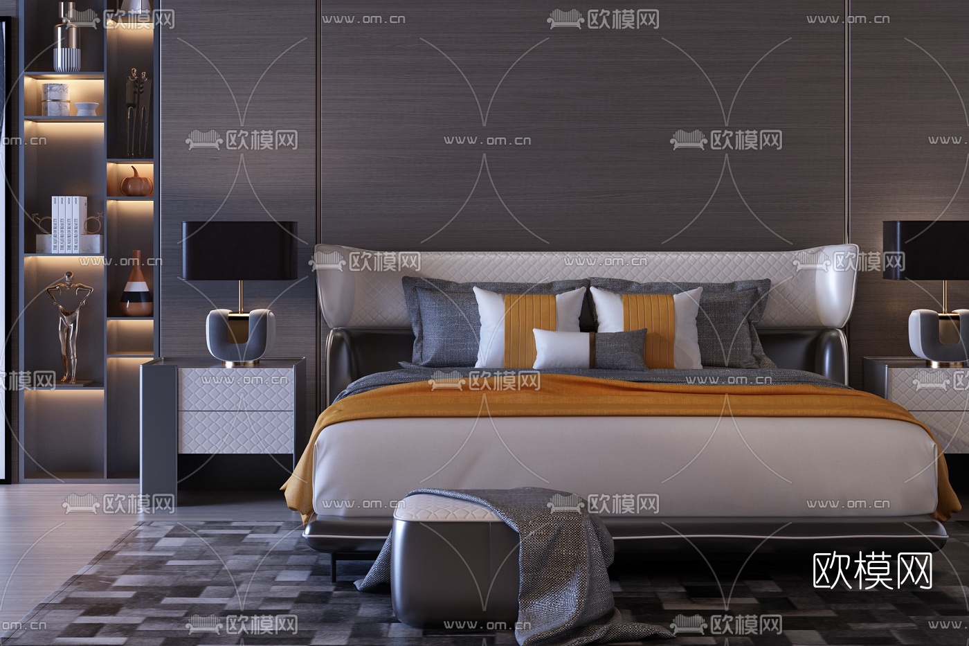 现代轻奢双人床3d模型下载