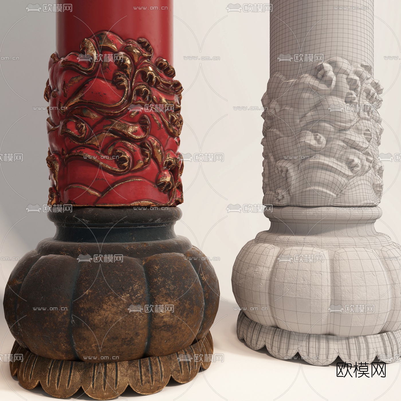 新中式柱子组合3d模型下载（渲染图2）