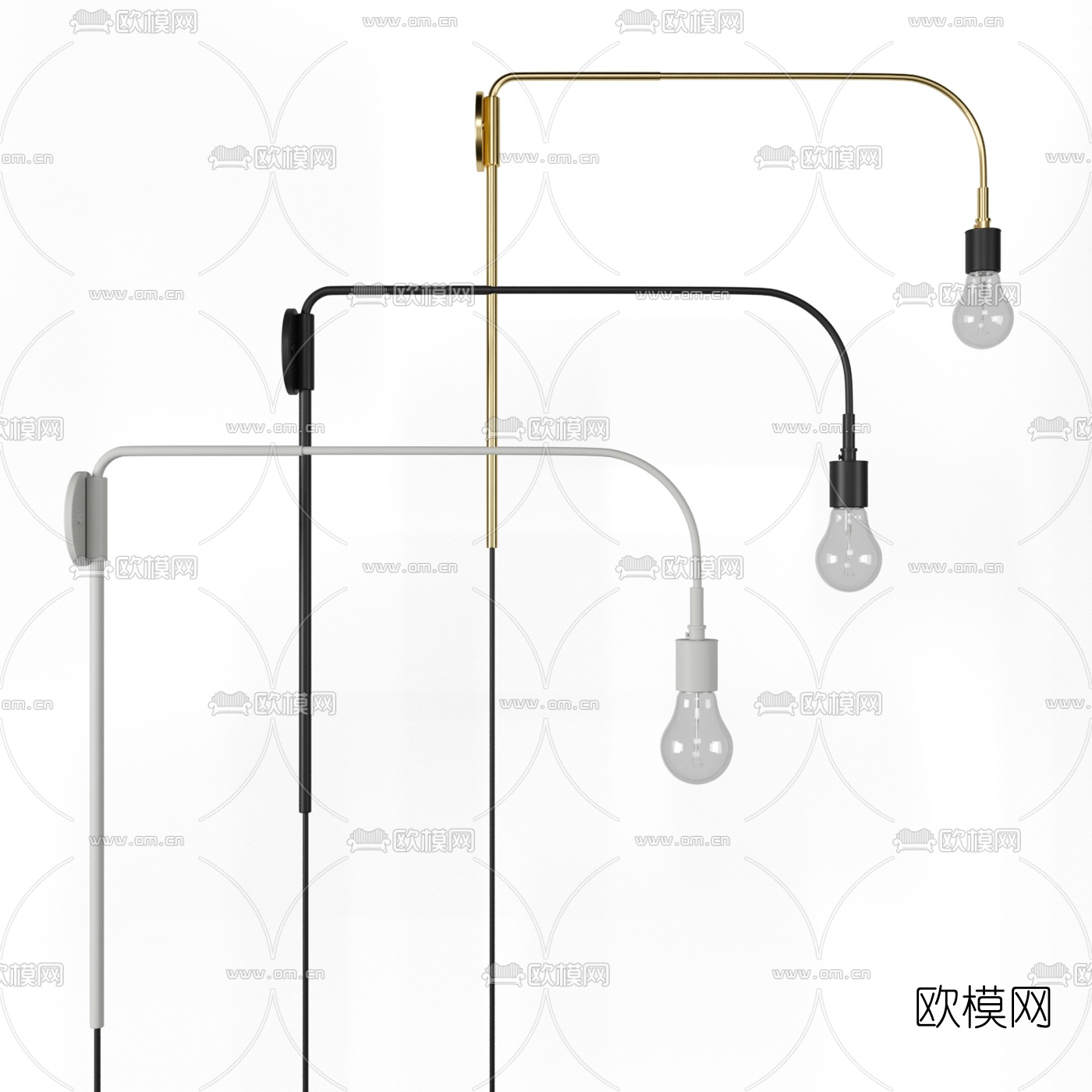 工业风金属灯泡壁灯3d模型下载（渲染图1）