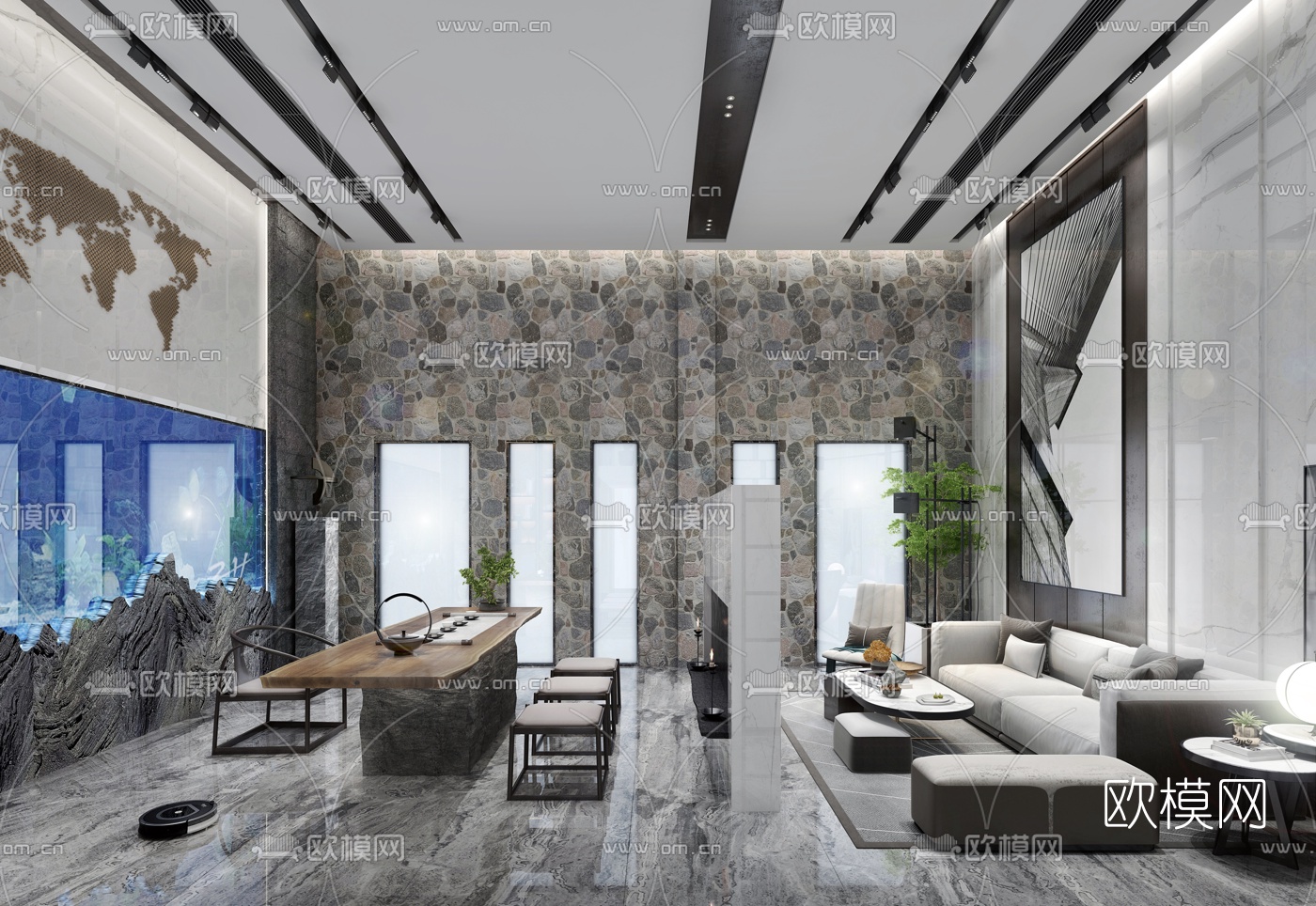 北欧视听室茶室3d模型下载（渲染图2）