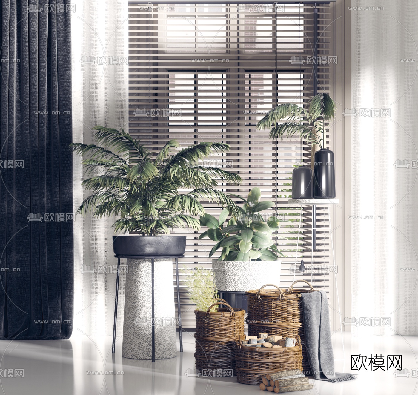 现代绿植盆景盆栽组合3d模型下载