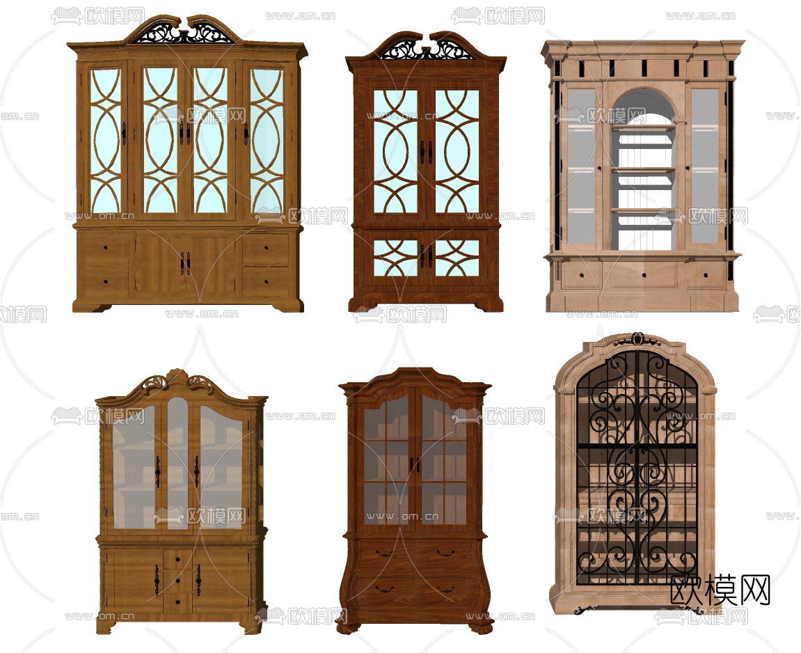 欧式多功能酒柜su模型下载