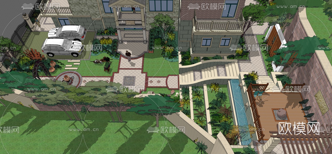 欧式独栋别墅su模型下载（渲染图6）