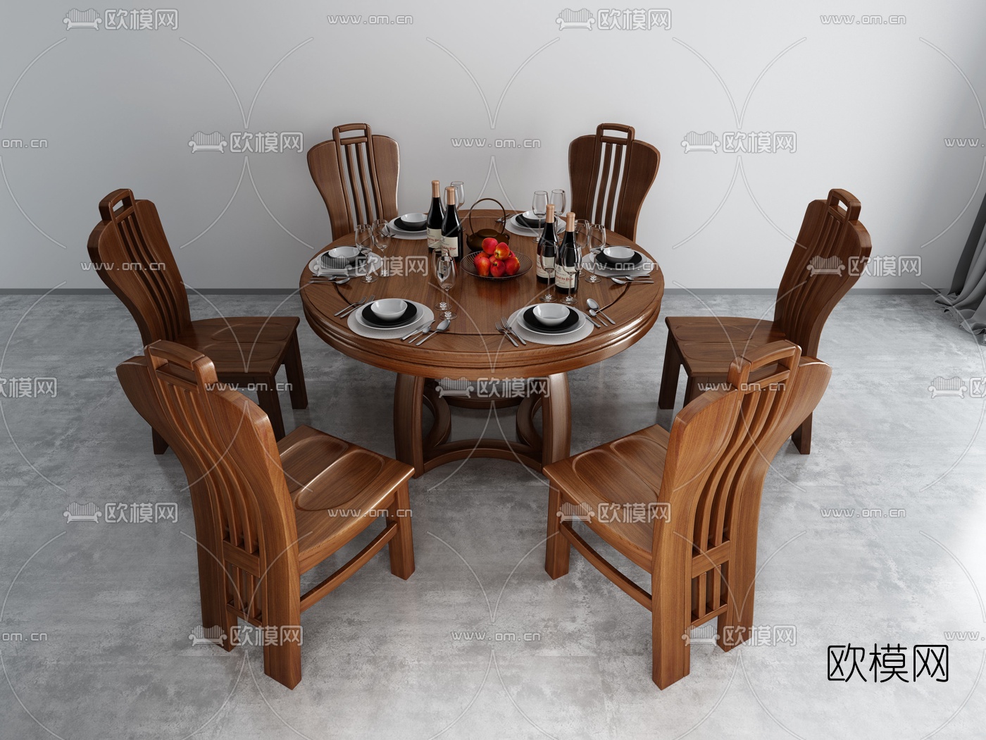 中式餐桌椅3d模型下载（渲染图2）