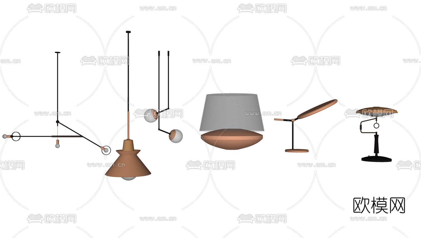 北欧金属吊灯台灯组合su模型下载